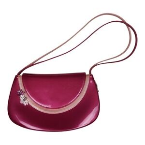 Stuart Weitzman Y2K 90s Shoulder Bag Purse Patent Leather Pink Rhinestone Spain